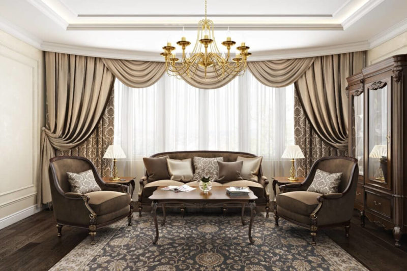 Элегантный дизайн гостиной с дополняющим бежевым цветом в интерьере