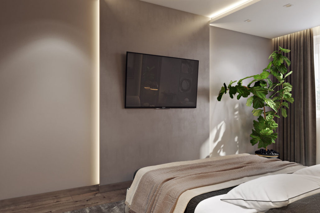 Дизайн гостевой комнаты с зелеными растениями