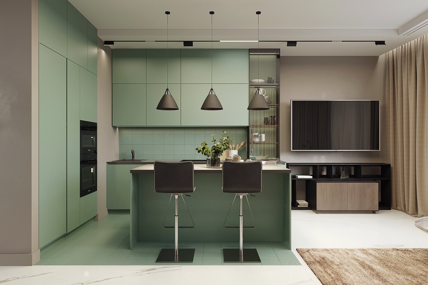 Дизайн интерьера кухни-гостиной в современном стиле