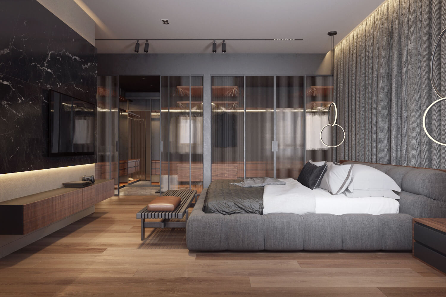 3D визуализация интерьера современной спальни